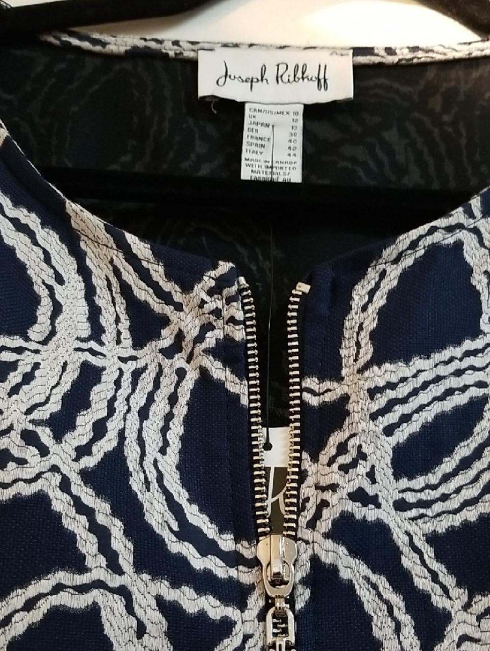 Joseph Ribkoff Navy & White Rope-Print Zip Jacket - Picture 2 of 6